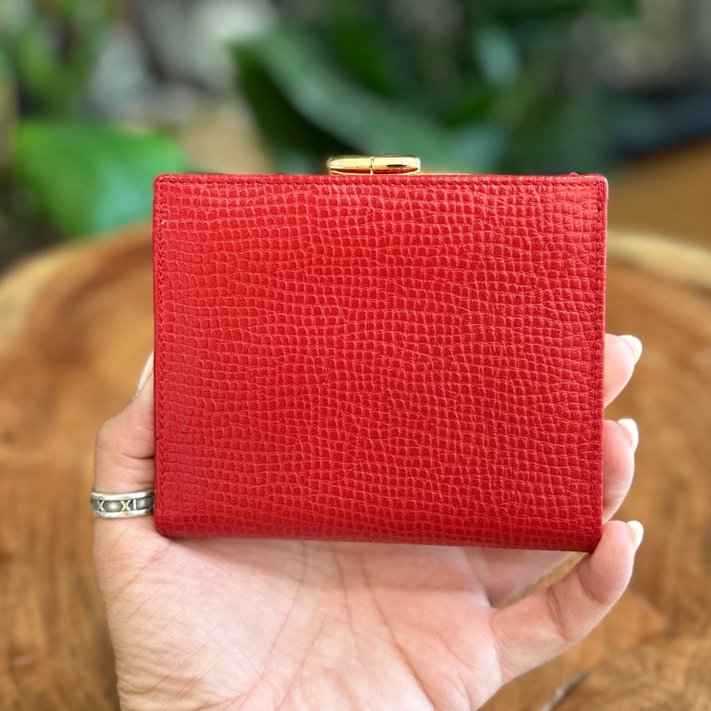 Vintage Christian Dior Red Leather Trifold Wallet Gold Medallion Paris - Picture 6 of 10
